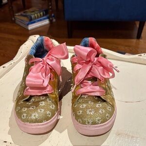 Irregular Choice Gold Sneakers with Pink Bows